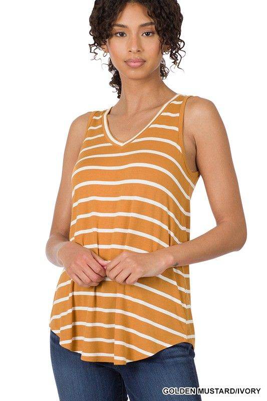 ZENANA | Stripe Sleeveless V-Neck Top - us.meeeshop