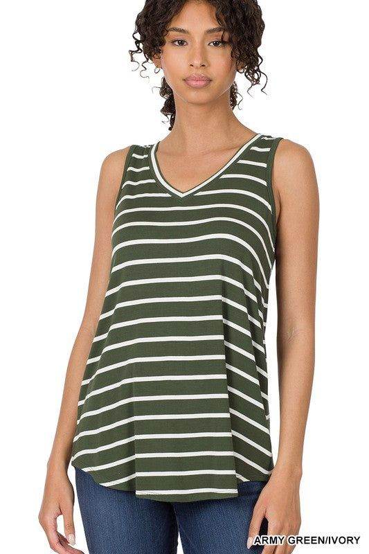 ZENANA | Stripe Sleeveless V-Neck Top - us.meeeshop