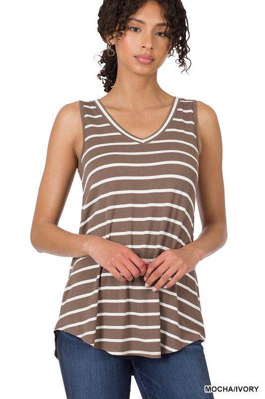 ZENANA | Stripe Sleeveless V-Neck Top - us.meeeshop