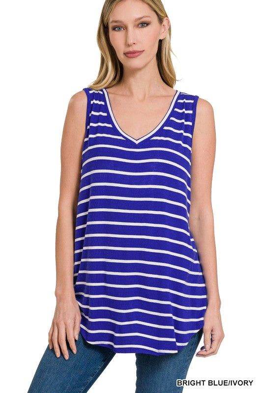 ZENANA | Stripe Sleeveless V-Neck Top - us.meeeshop