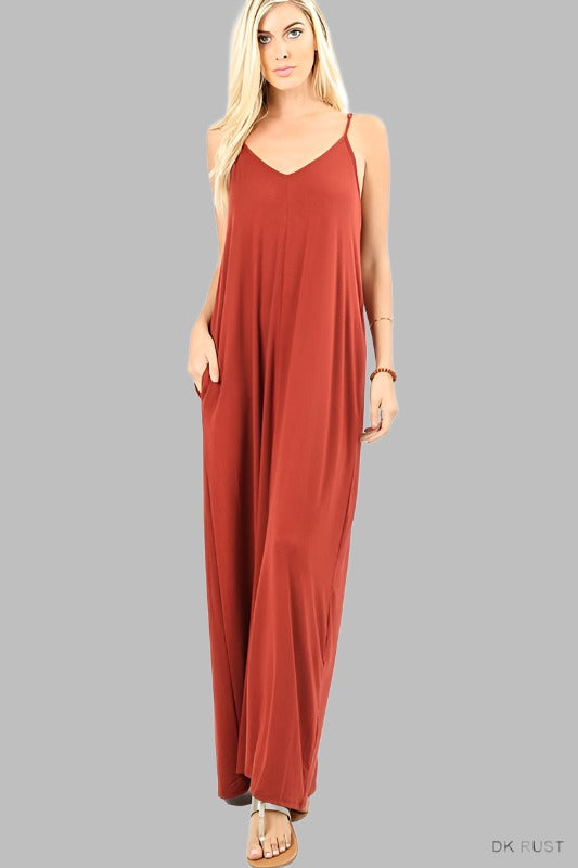 V-Neck Cami Maxi Dress With Side Pockets | us.meeeshop