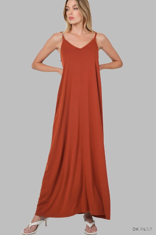 V-Neck Cami Maxi Dress With Side Pockets | us.meeeshop