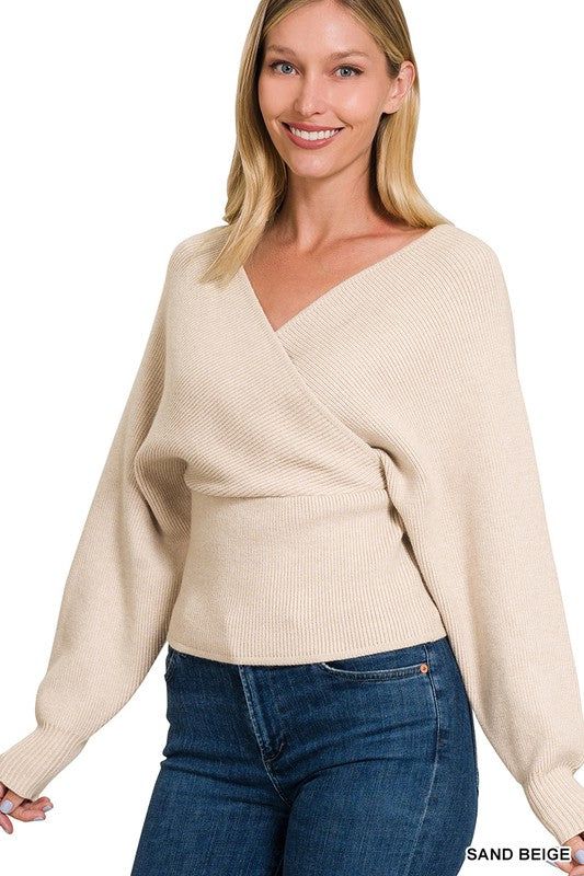 ZENANA | Viscose Cross Wrap Pullover Sweater us.meeeshop - 