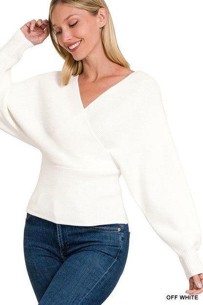 ZENANA | Viscose Cross Wrap Pullover Sweater us.meeeshop - 