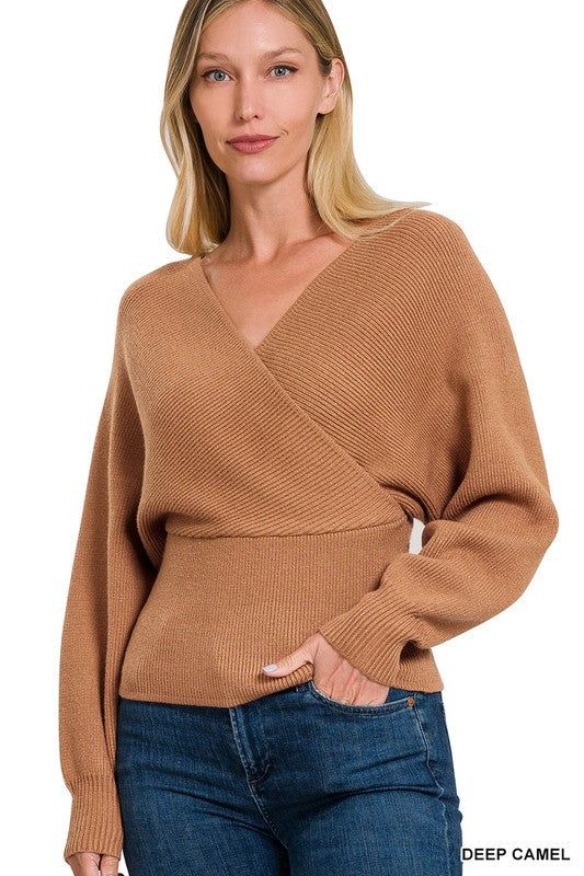 ZENANA | Viscose Cross Wrap Pullover Sweater us.meeeshop - Shirts & tops