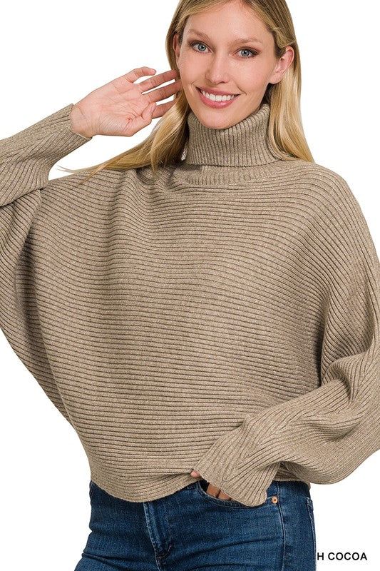 ZENANA | Viscose Dolman Sleeve Turtleneck Sweater us.meeeshop - Shirts & Tops