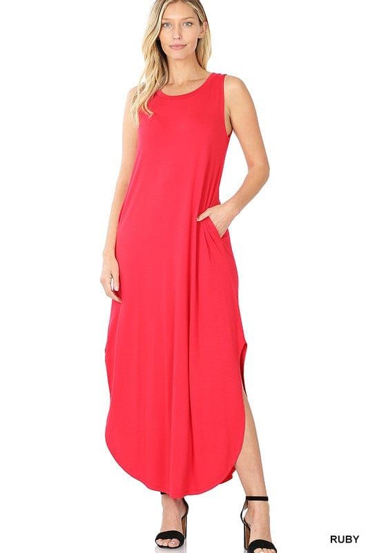 ZENANA | Viscose Sleeveless Maxi Dress Side Slits Pockets us.meeeshop - 