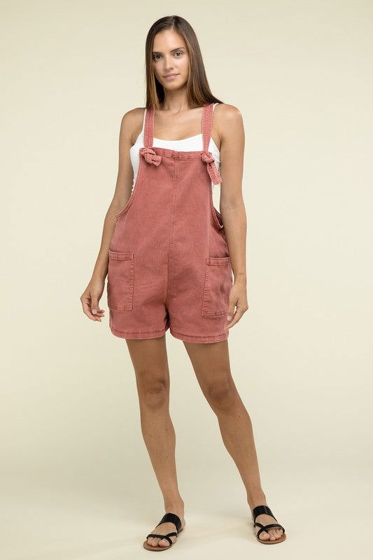 ZENANA Washed Knot Strap Romper us.meeeshop - 