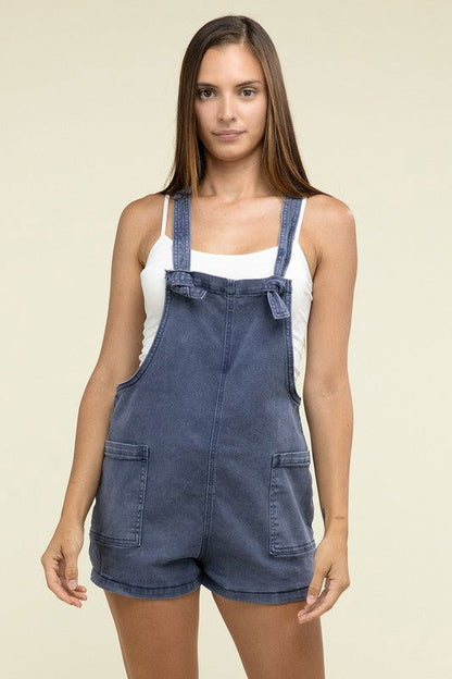 ZENANA Washed Knot Strap Romper us.meeeshop - Jumpsuits & Rompers