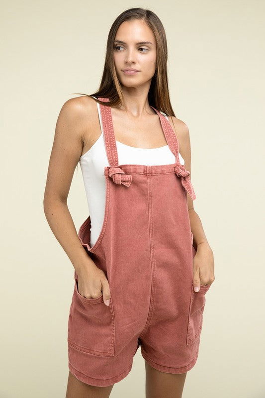 ZENANA Washed Knot Strap Romper us.meeeshop - 