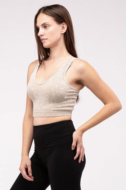 ZENANA Washed Ribbed Cropped V-Neck Tank Top us.meeeshop - 