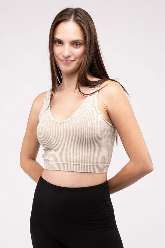 ZENANA Washed Ribbed Cropped V-Neck Tank Top us.meeeshop - 