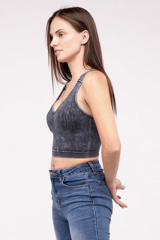 ZENANA Washed Ribbed Cropped V-Neck Tank Top us.meeeshop - 