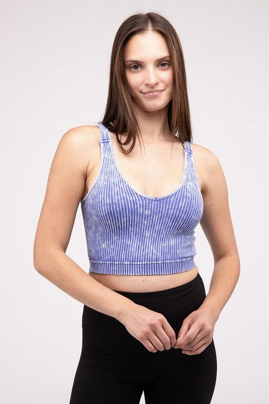 ZENANA Washed Ribbed Cropped V-Neck Tank Top us.meeeshop - 