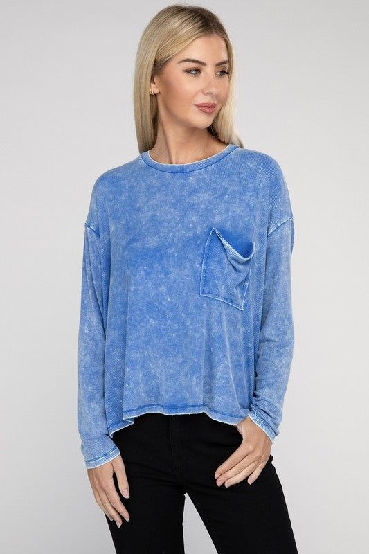 ZENANA Washed Ribbed Dolman Sleeve Round Neck Top us.meeeshop - 