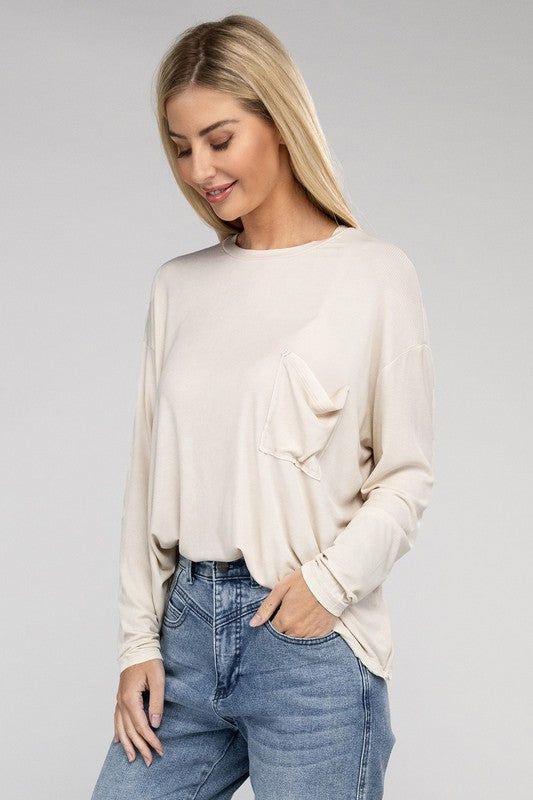 ZENANA Washed Ribbed Dolman Sleeve Round Neck Top us.meeeshop - 