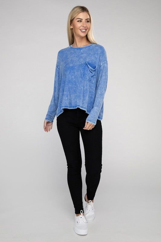 ZENANA Washed Ribbed Dolman Sleeve Round Neck Top us.meeeshop - 