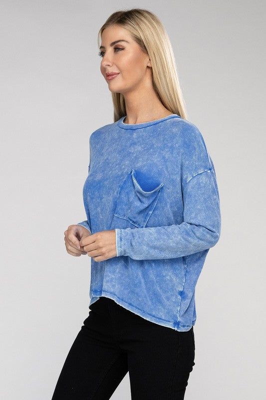 ZENANA Washed Ribbed Dolman Sleeve Round Neck Top us.meeeshop - 