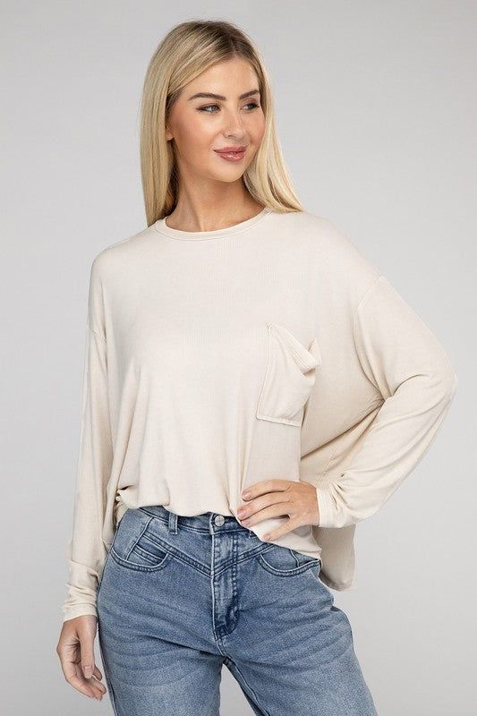 ZENANA Washed Ribbed Dolman Sleeve Round Neck Top us.meeeshop - 