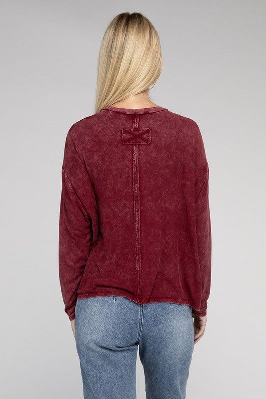 ZENANA Washed Ribbed Dolman Sleeve Round Neck Top us.meeeshop - 