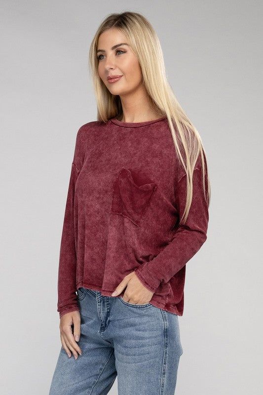 ZENANA Washed Ribbed Dolman Sleeve Round Neck Top us.meeeshop - 