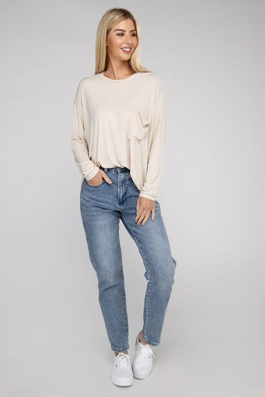 ZENANA Washed Ribbed Dolman Sleeve Round Neck Top us.meeeshop - 