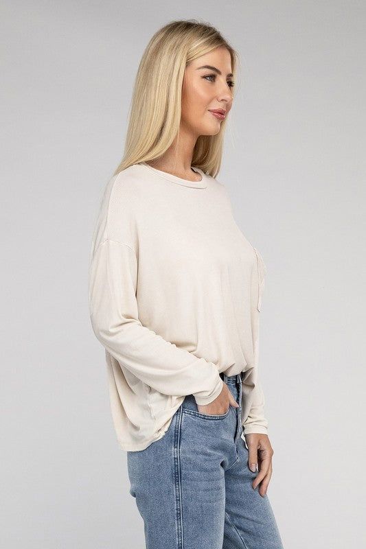 ZENANA Washed Ribbed Dolman Sleeve Round Neck Top us.meeeshop - 