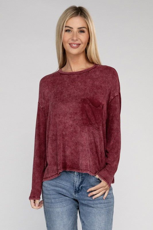 ZENANA Washed Ribbed Dolman Sleeve Round Neck Top us.meeeshop - 