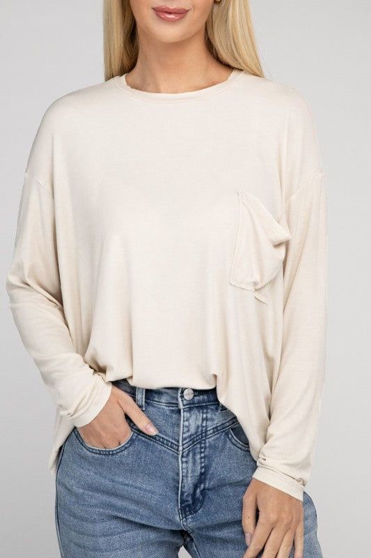 ZENANA Washed Ribbed Dolman Sleeve Round Neck Top us.meeeshop - 