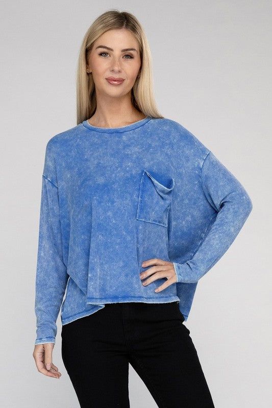 ZENANA Washed Ribbed Dolman Sleeve Round Neck Top us.meeeshop - 