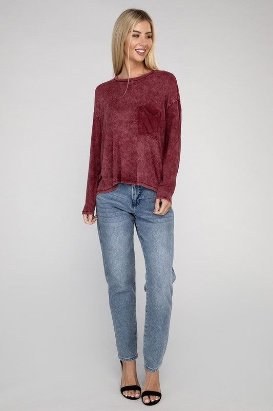 ZENANA Washed Ribbed Dolman Sleeve Round Neck Top us.meeeshop - 