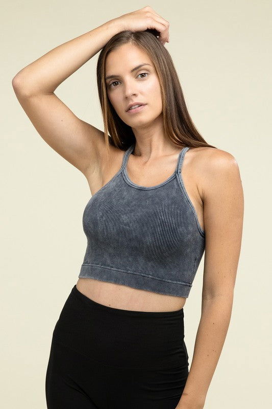 ZENANA Washed Ribbed Seamless Cropped Cami Top us.meeeshop - 