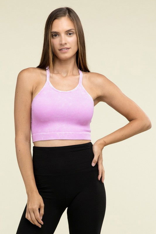 ZENANA Washed Ribbed Seamless Cropped Cami Top us.meeeshop - Shirts & Tops