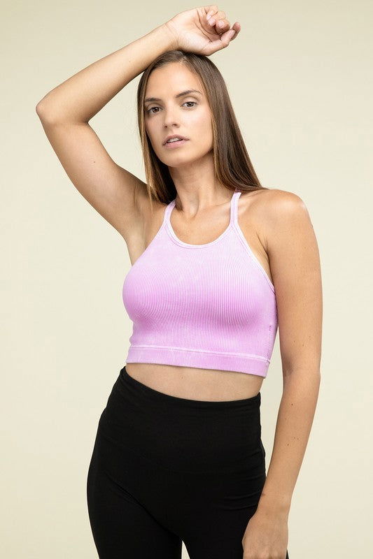 ZENANA Washed Ribbed Seamless Cropped Cami Top us.meeeshop - 