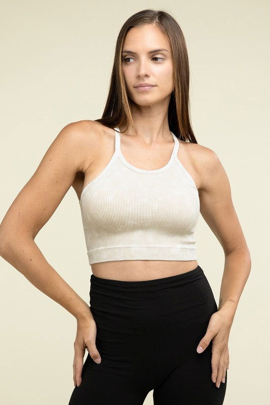 ZENANA Washed Ribbed Seamless Cropped Cami Top us.meeeshop - 