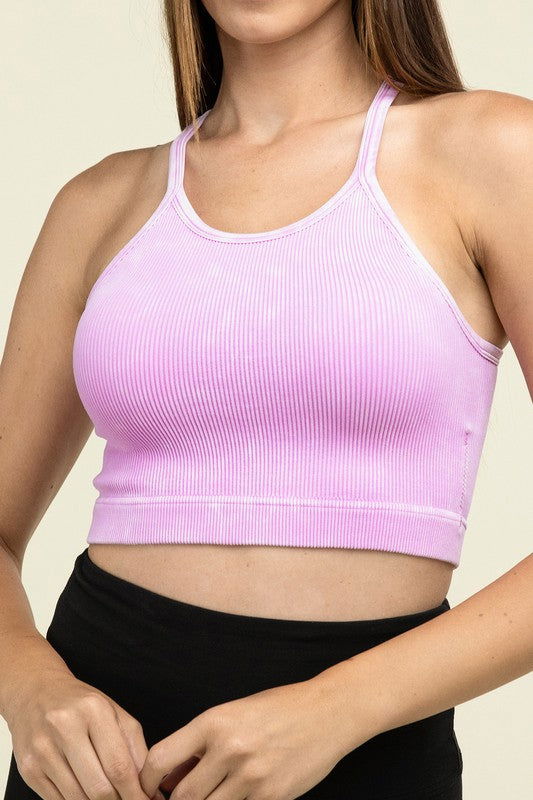 ZENANA Washed Ribbed Seamless Cropped Cami Top us.meeeshop - 