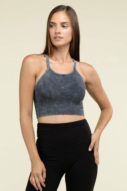 ZENANA Washed Ribbed Seamless Cropped Cami Top us.meeeshop - 