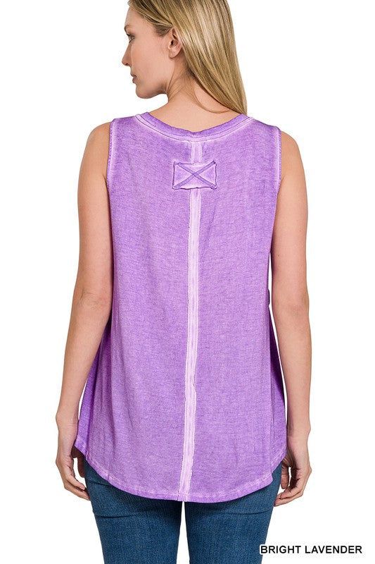 ZENANA | Washed Sleeveless V-Neck Top W Hi-Low Hem us.meeeshop - 