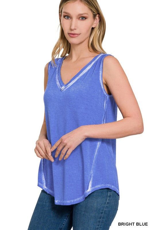 ZENANA | Washed Sleeveless V-Neck Top W Hi-Low Hem us.meeeshop - 