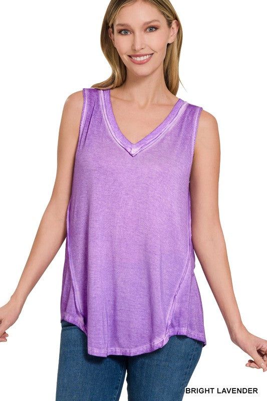 ZENANA | Washed Sleeveless V-Neck Top W Hi-Low Hem us.meeeshop - 