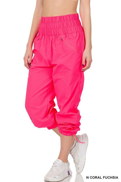 ZENANA | Windbreaker Smocked High Waistband Jogger Pants us.meeeshop - 