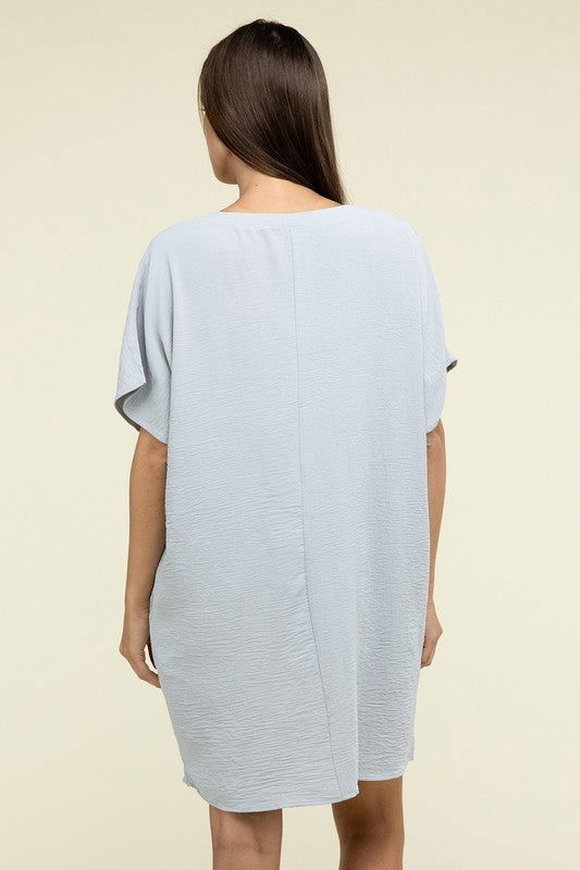 ZENANA Woven Airflow V Neck T-Shirt Dress with Pockets us.meeeshop - 