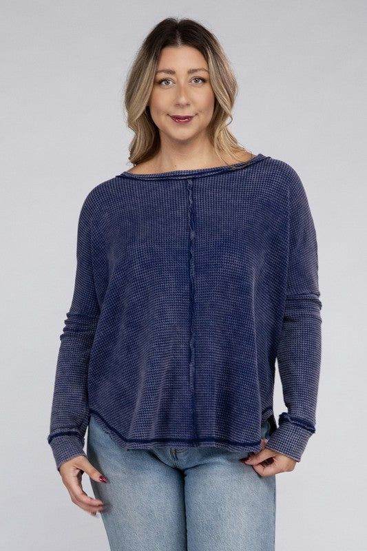 ZENANA Plus Washed Baby Waffle Oversized Long Sleeve Top - us.meeeshop