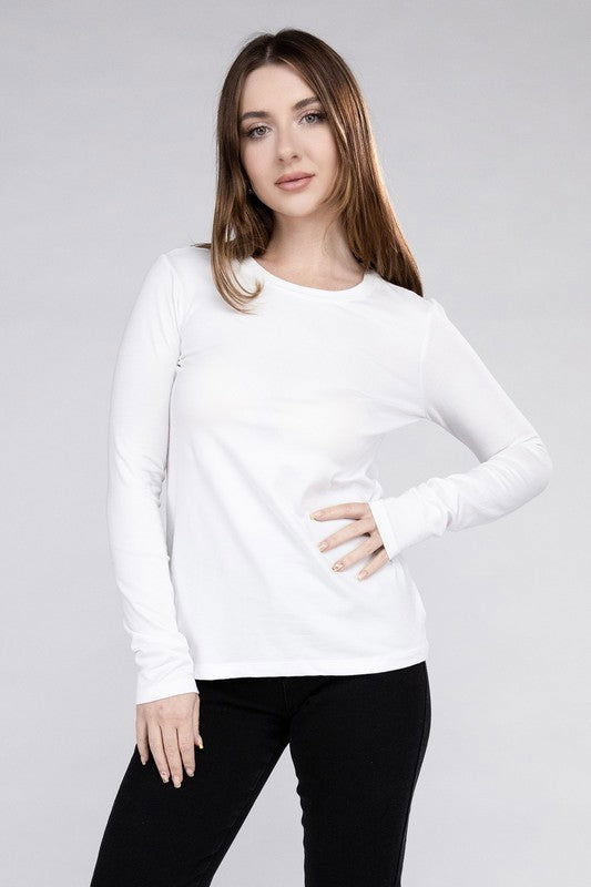 ZENANA Cotton Crew Neck Long Sleeve T-Shirt - us.meeeshop