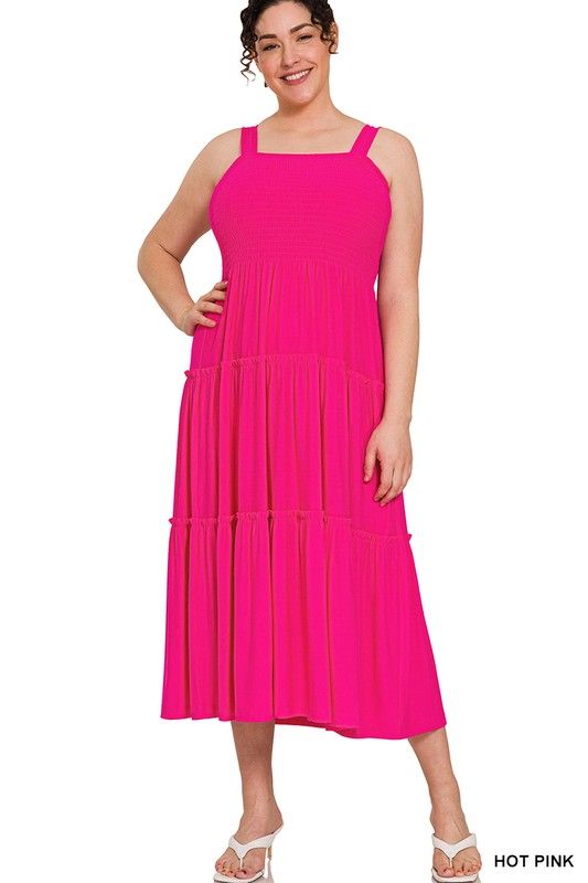 ZENANA | Plus Smocked Tiered Midi Dress - us.meeeshop