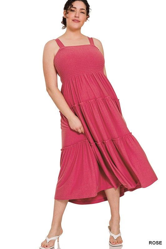 ZENANA | Plus Smocked Tiered Midi Dress - us.meeeshop