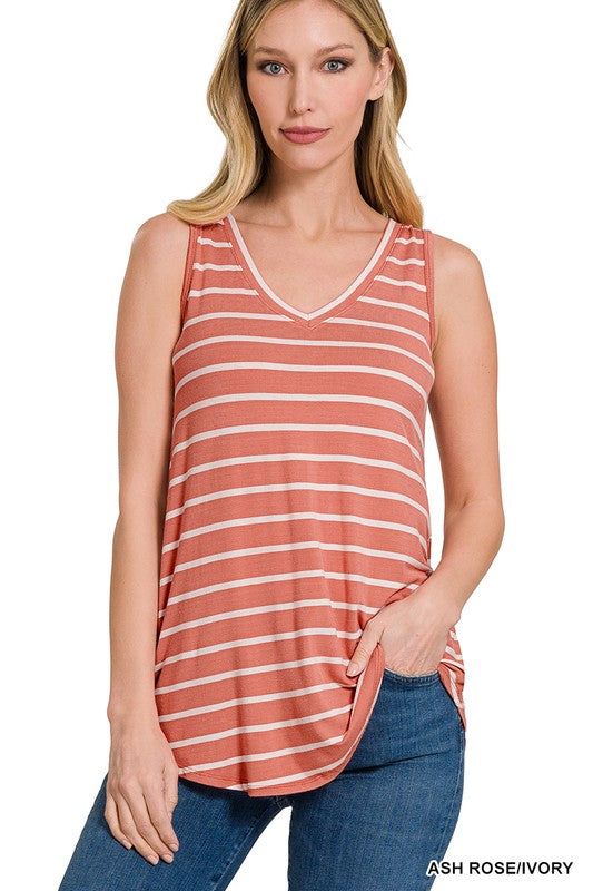 ZENANA | Stripe Sleeveless V-Neck Top - us.meeeshop