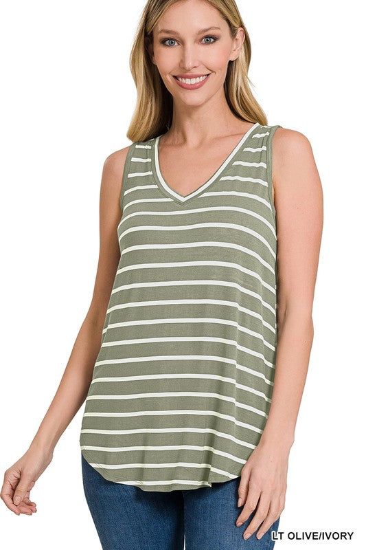 ZENANA | Stripe Sleeveless V-Neck Top - us.meeeshop