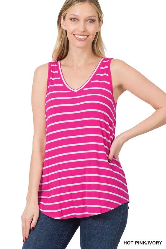 ZENANA | Stripe Sleeveless V-Neck Top - us.meeeshop