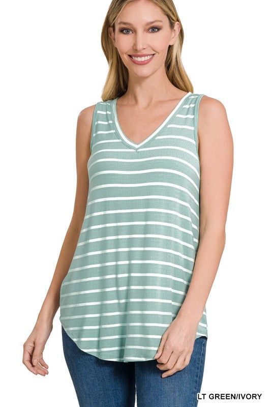 ZENANA | Stripe Sleeveless V-Neck Top - us.meeeshop